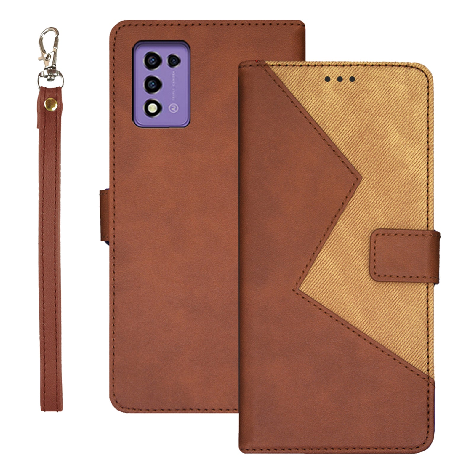 IDEWEI For ZTE Libero 5G III Card Holder Phone Case Color Splicing Leather Stand Phone Case with Wrist Strap IDEWEI For ZTE Libero 5G III Card Holder Phone Case Color Splicing Leather Stand Phone Case with Wrist Strap